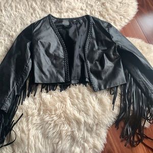 Black leather fringe jacket